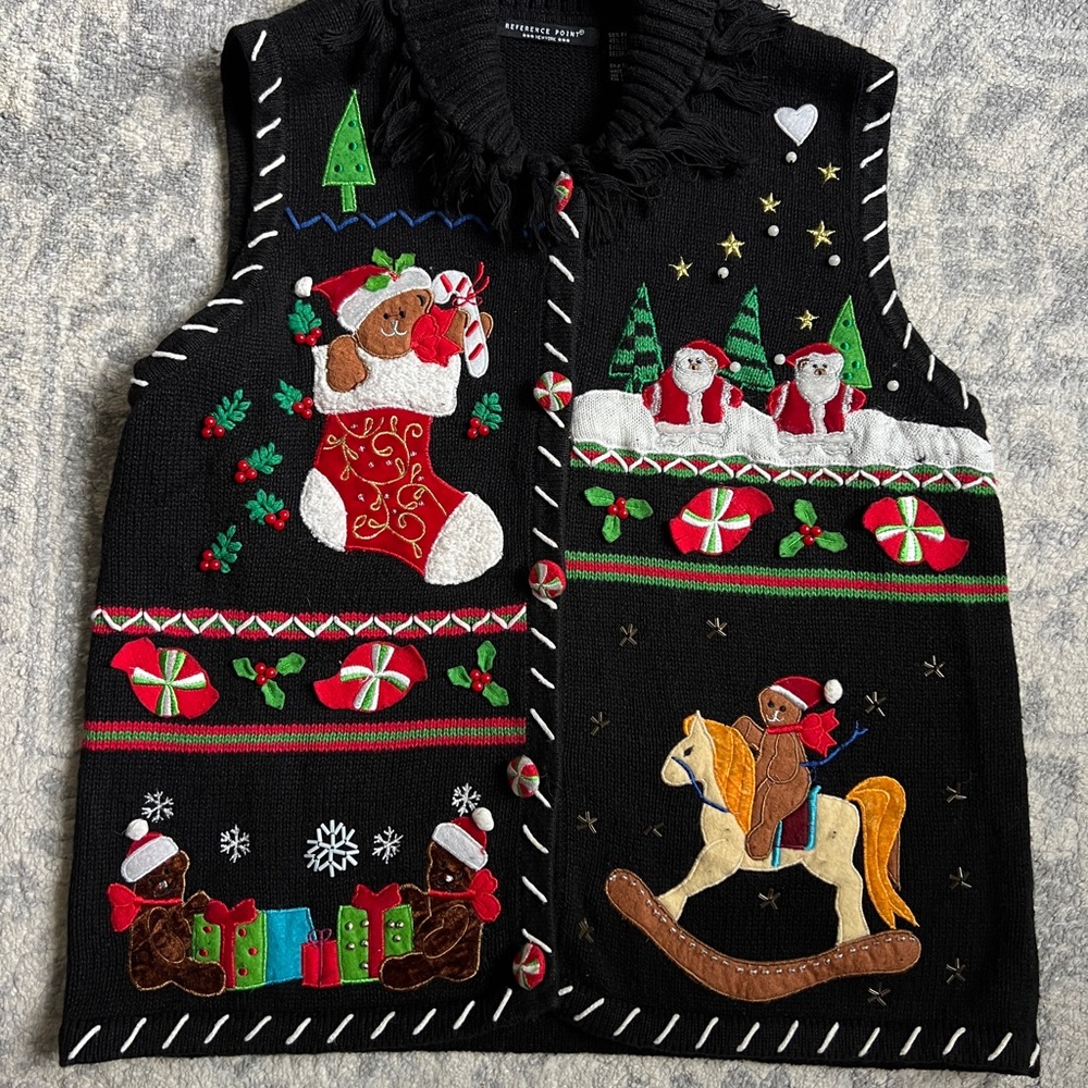 Reference Point Black Christmas Sweater Vest Size Medium